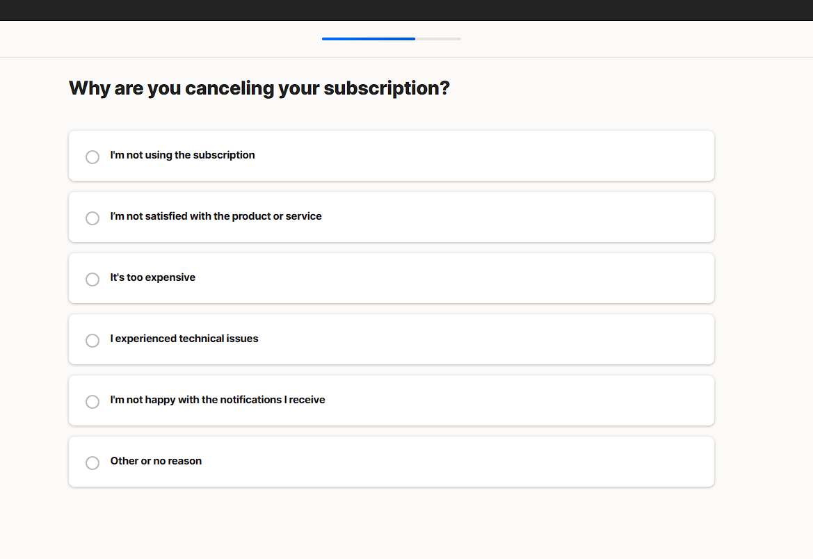 Norton cancellation survey containing the reason for canceling.