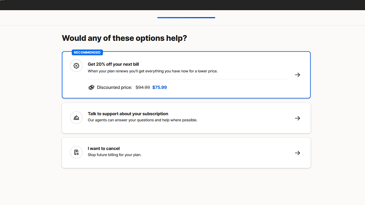 Norton cancellation page offering a discount and customer support before the option to continue canceling.