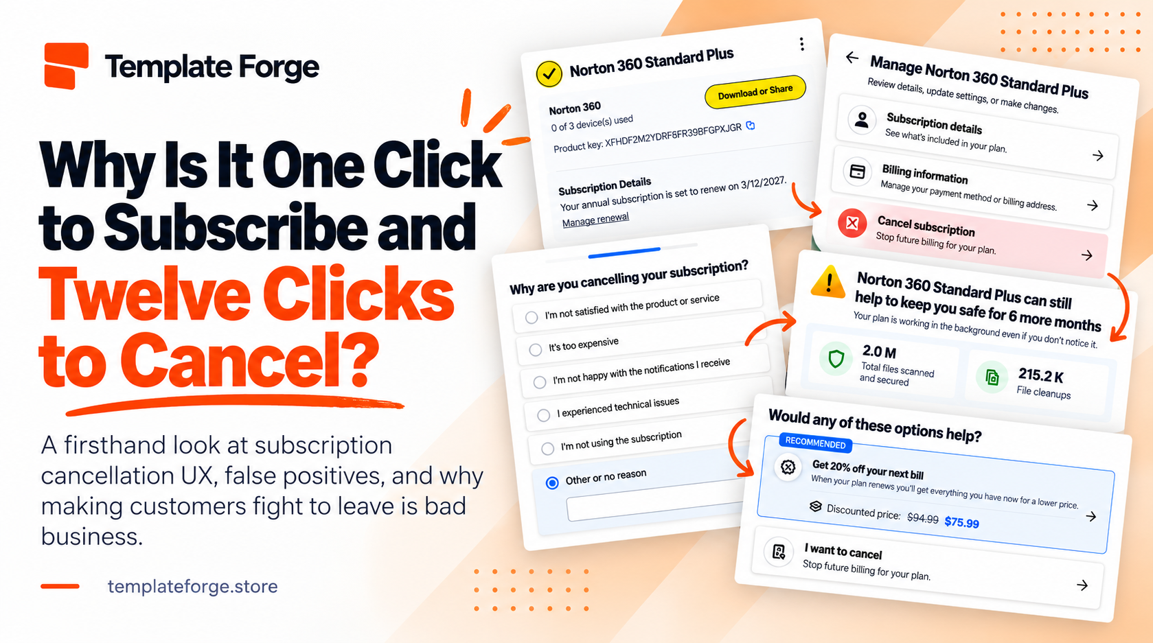 Template Forge social preview for Why Is It One Click to Subscribe and Twelve Clicks to Cancel?