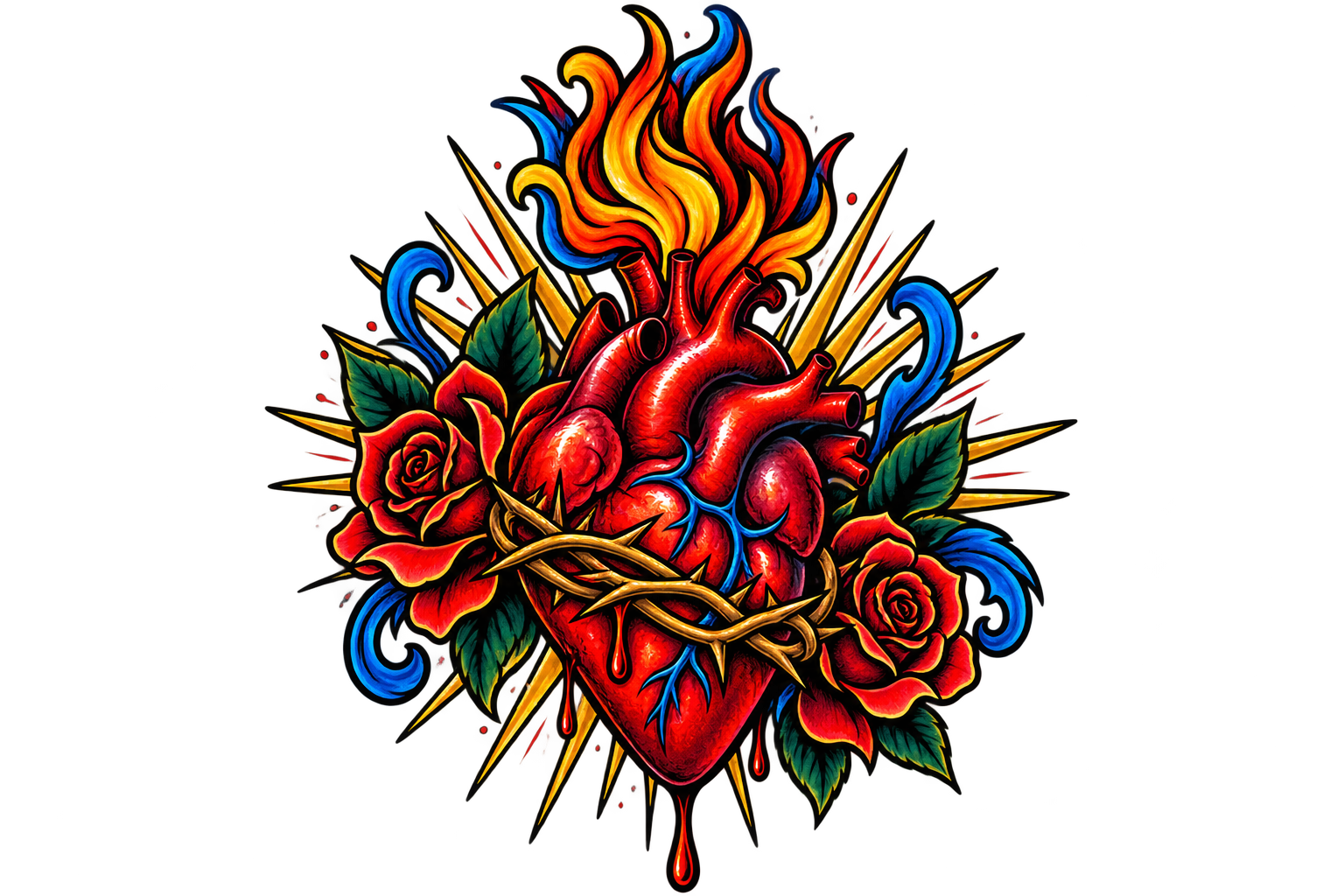Sacred heart tattoo flash design