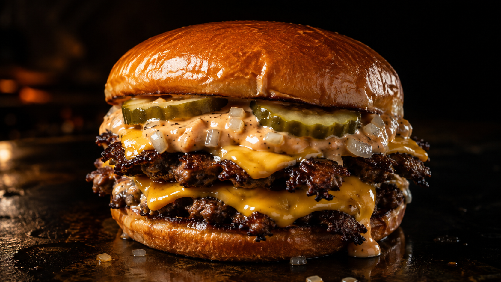 Double smash burger with melted cheese