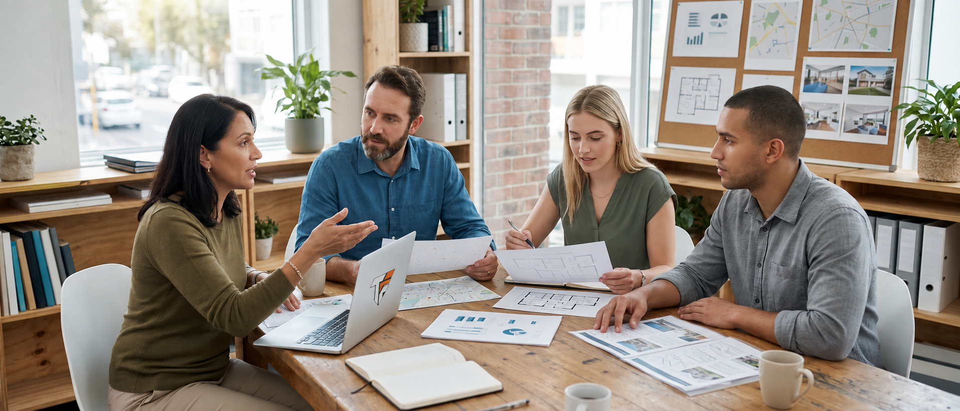 Professional team meeting around a table