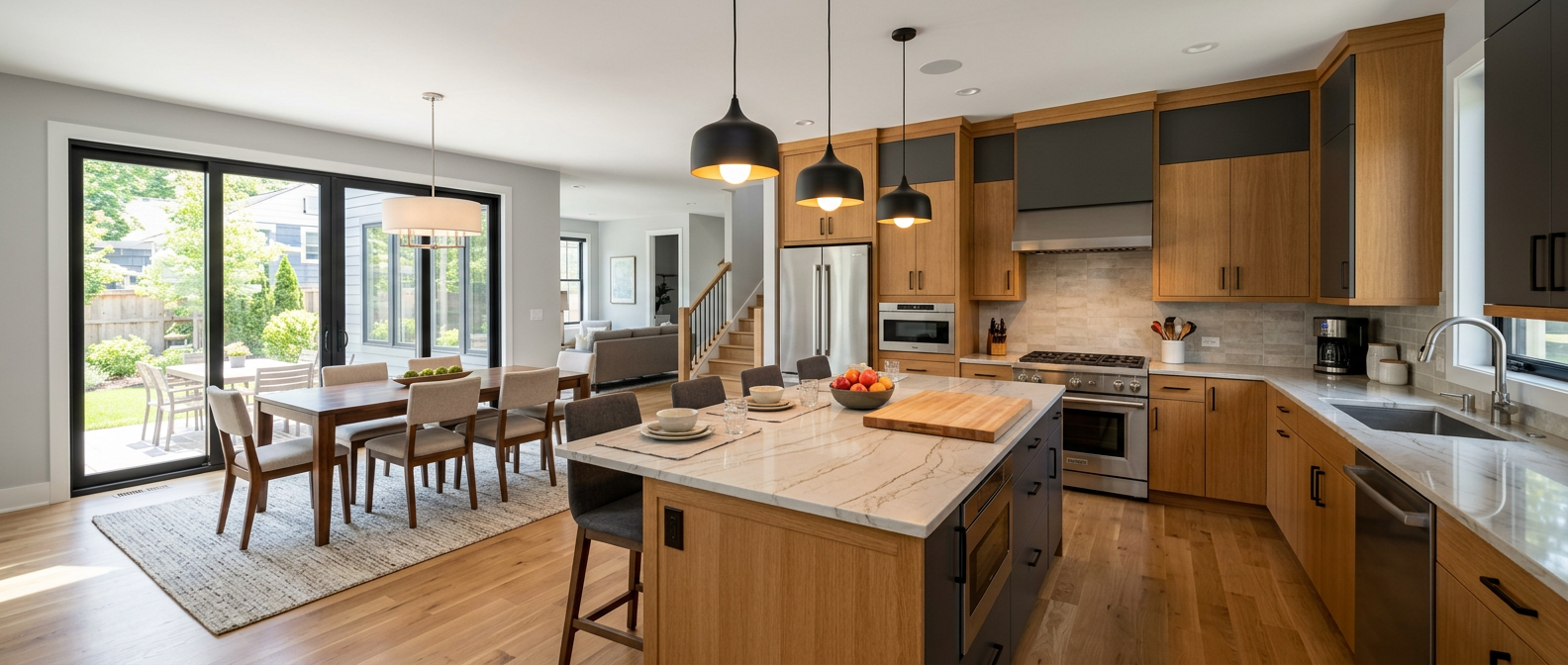 Modern open plan interior in sample property