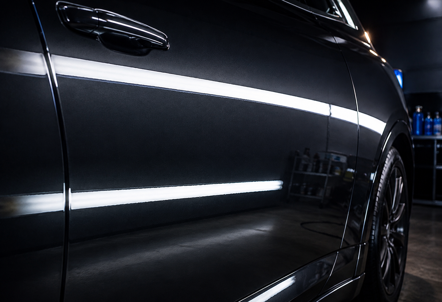 Glossy vehicle paint after detailing