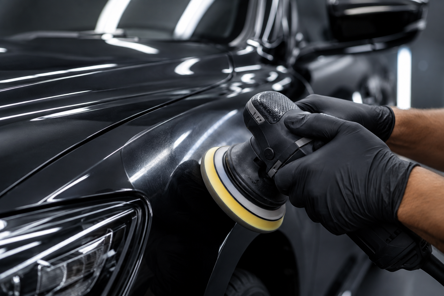 Machine polisher correcting automotive paint
