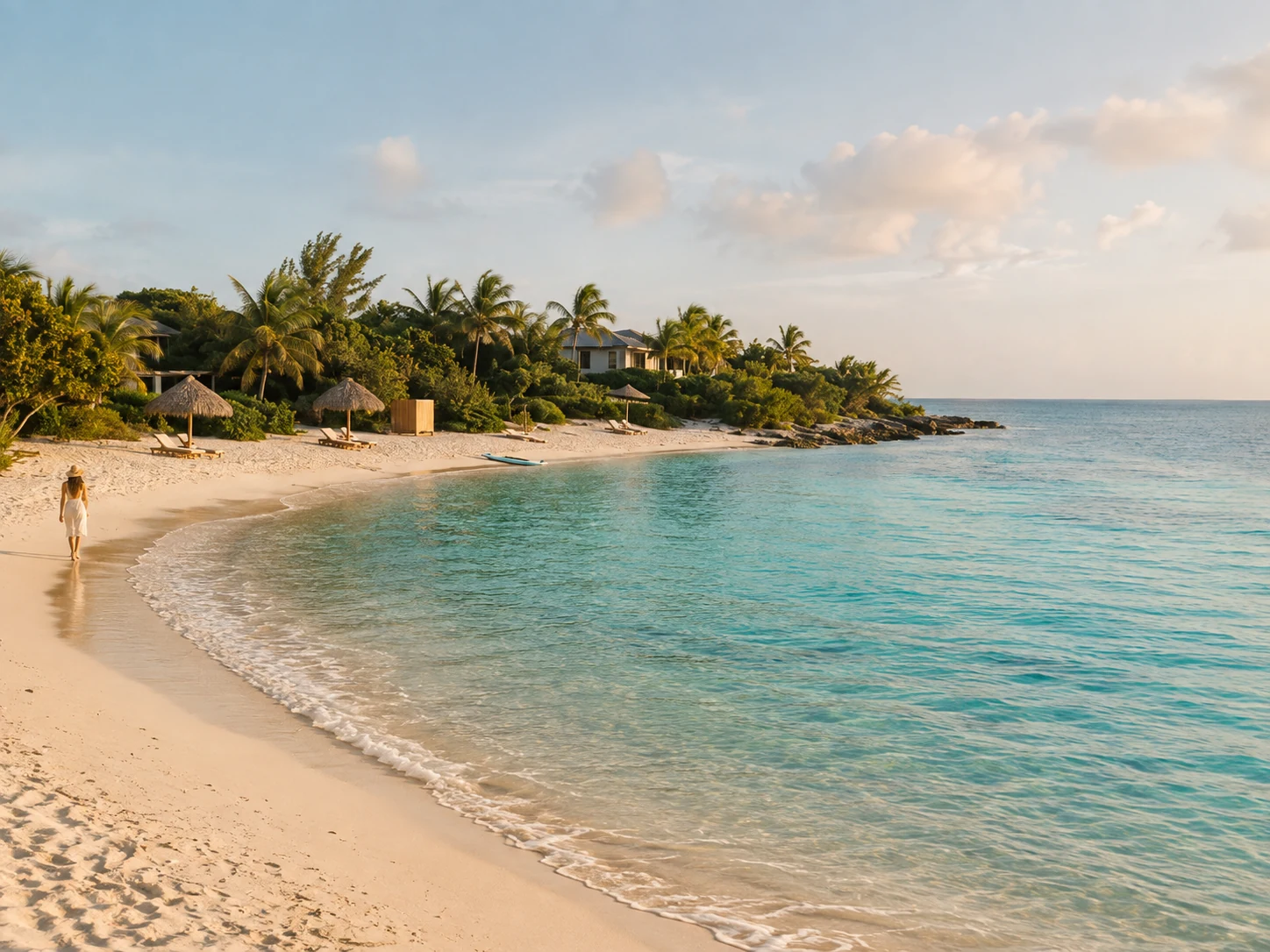 Quiet tropical Caribbean beach with clear turquoise water