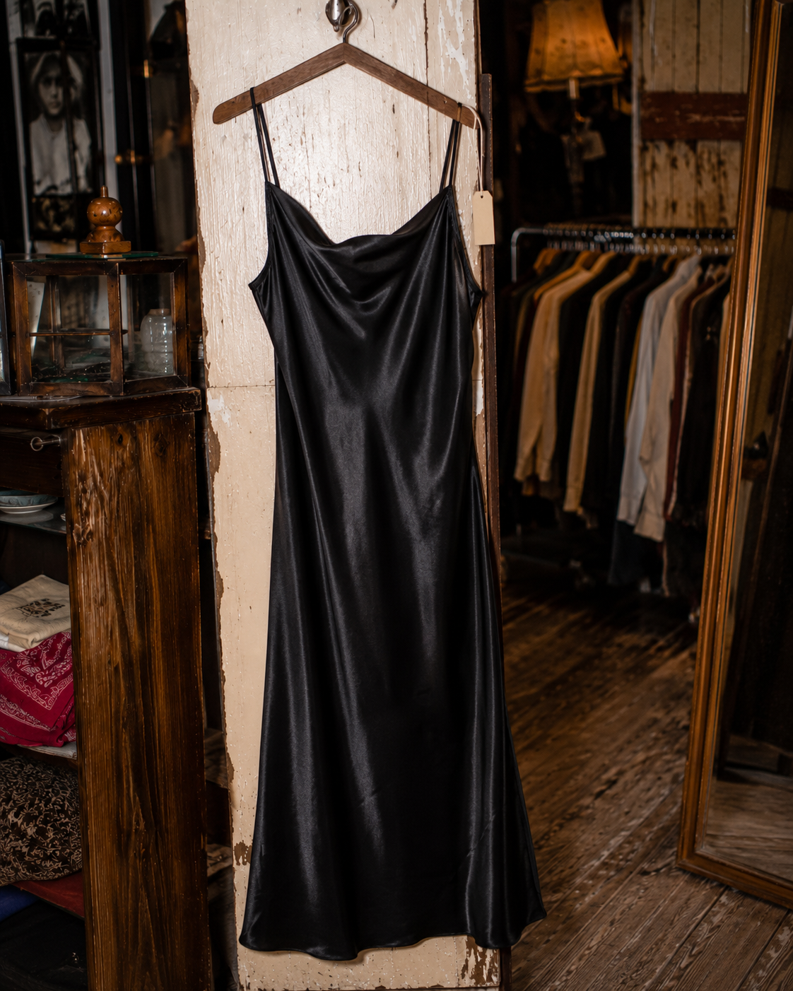 Vintage black satin slip dress