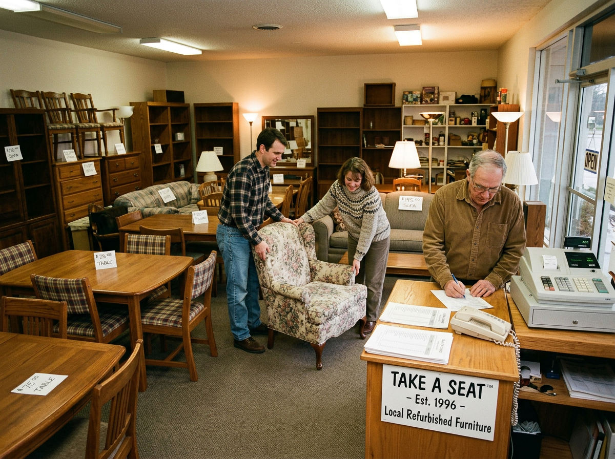 Early family photo inside the furniture store from the late 1990s