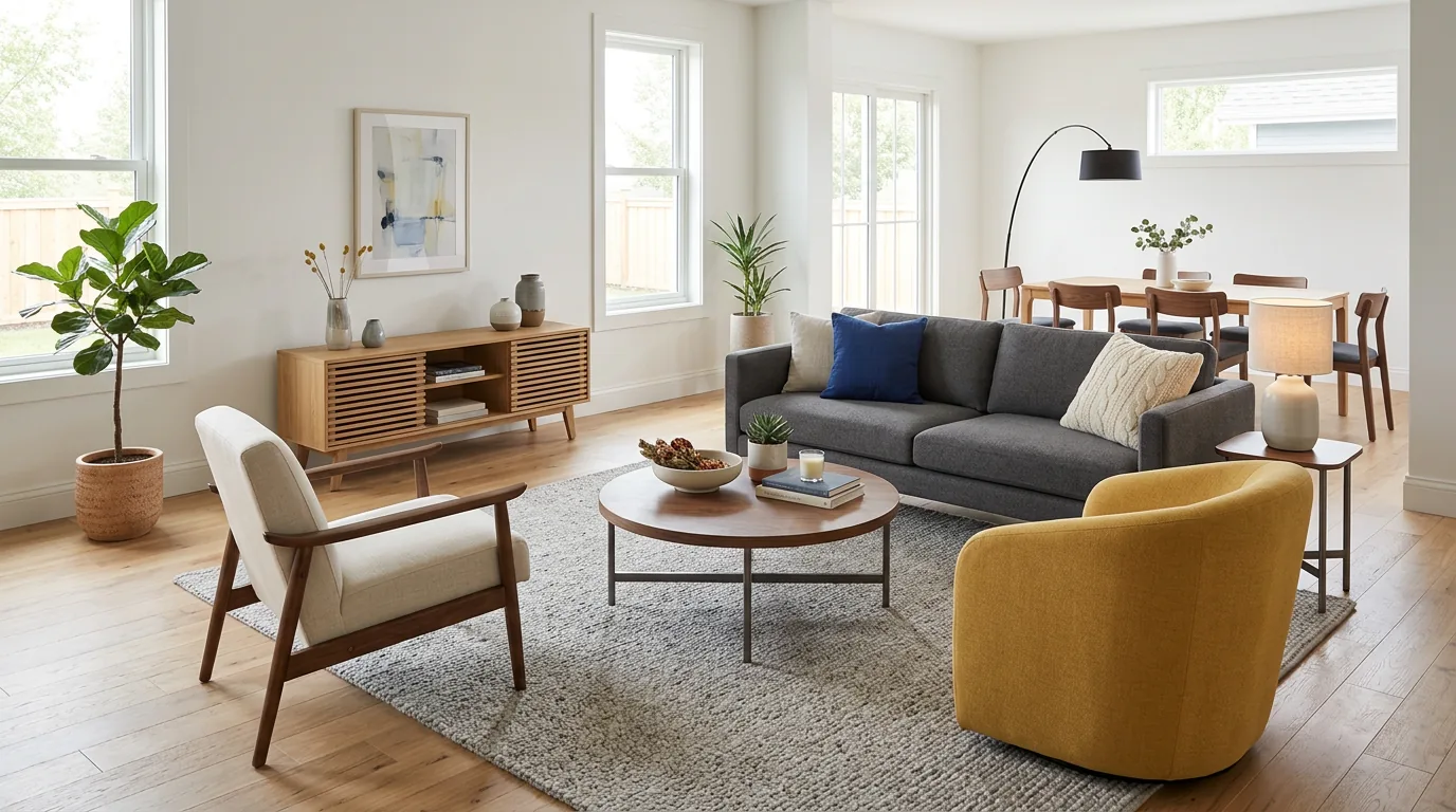 Coordinated modern furniture collection in a complete room setting