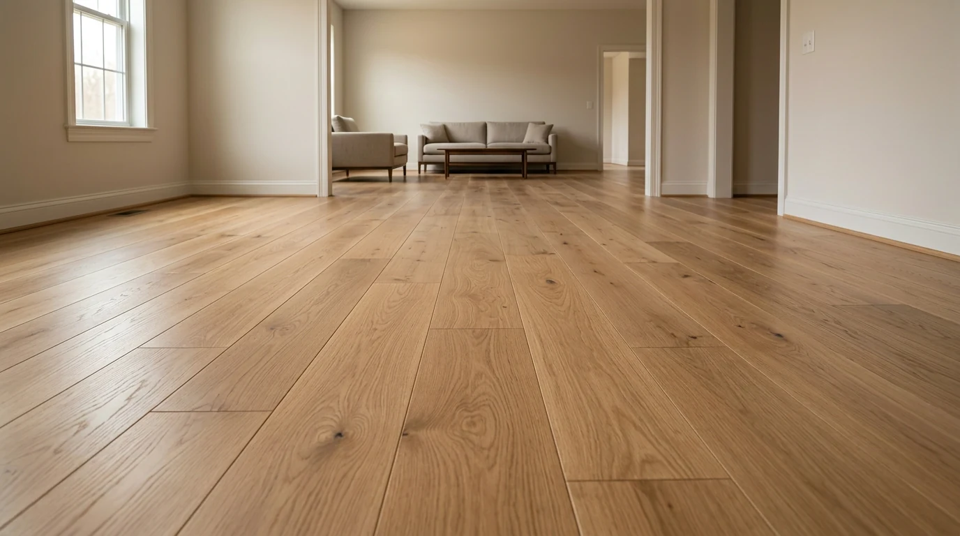Finished residential floor photographed from a low angle with the flooring as the visual focus