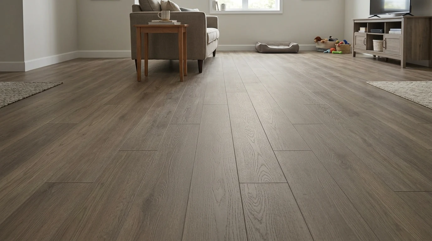 Finished luxury vinyl plank flooring in a residential living space