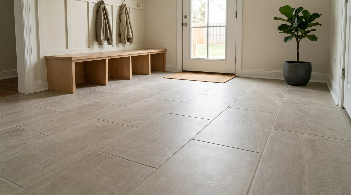 Finished large-format porcelain tile flooring project