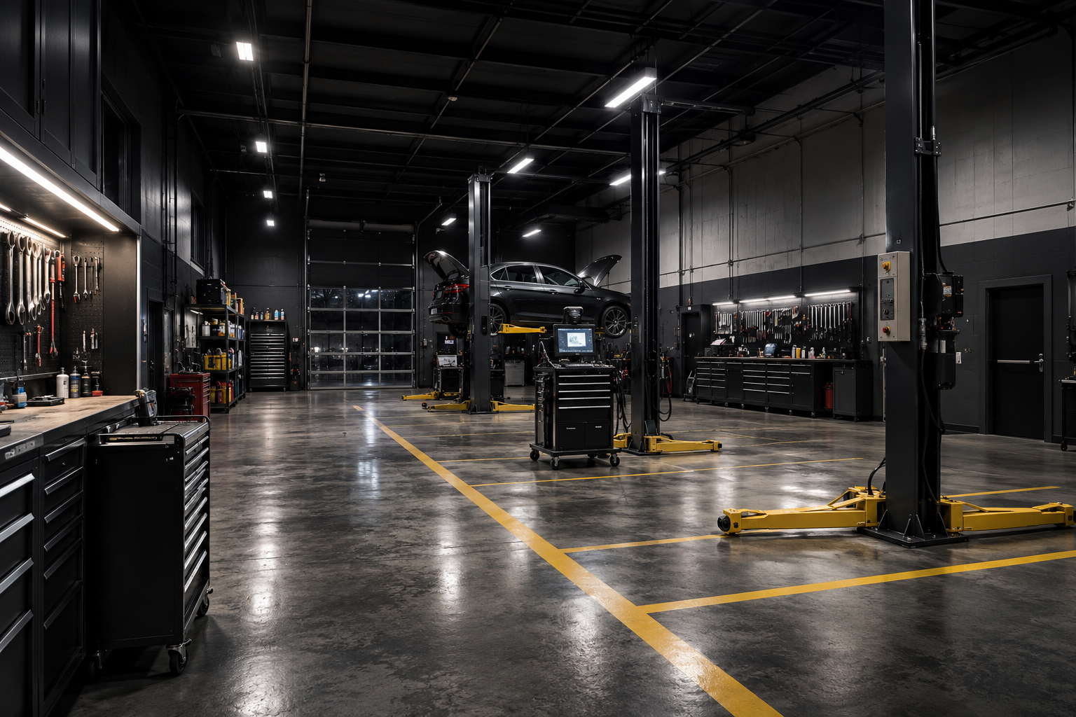 Technician performing professional vehicle diagnostics with electronic testing equipment
