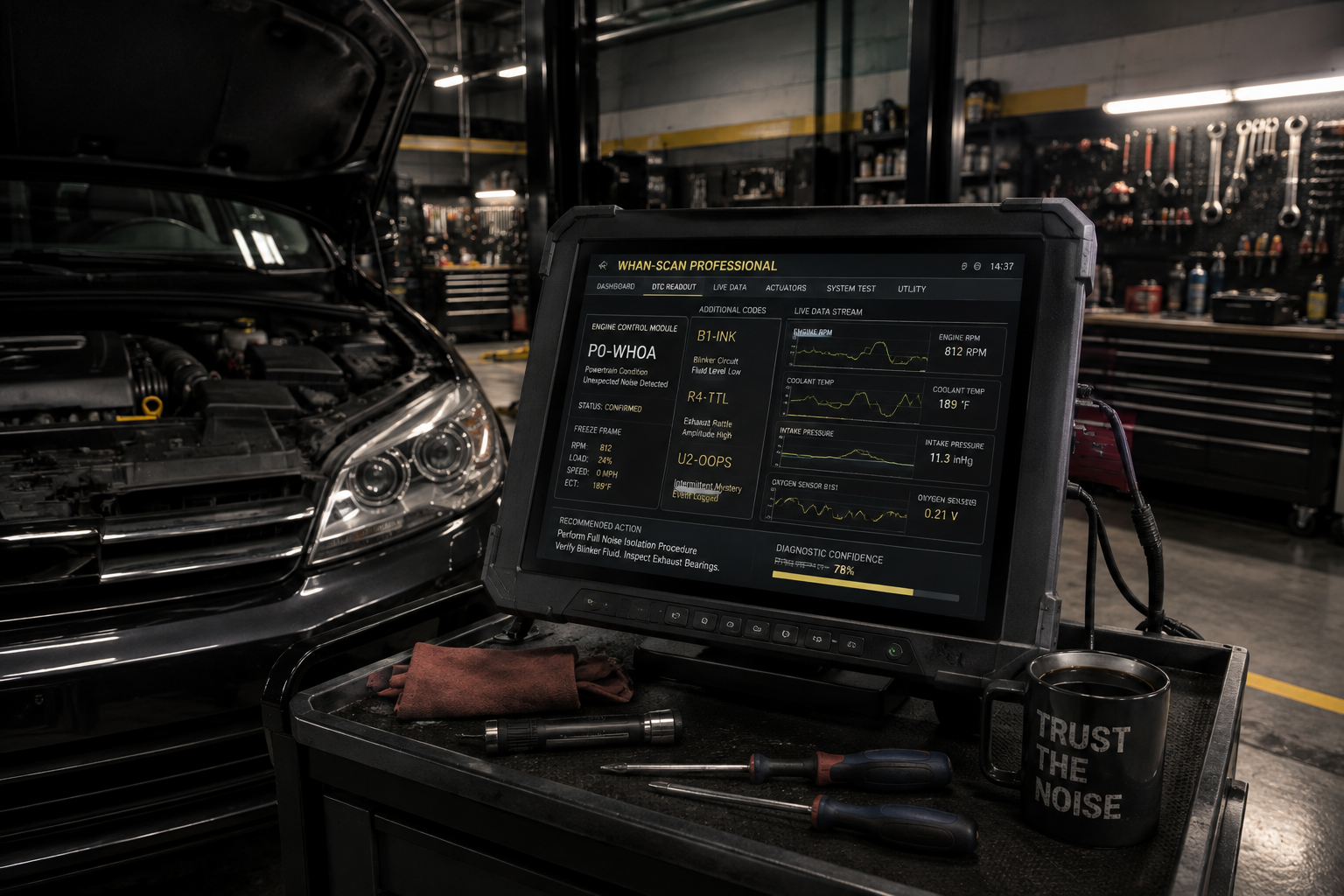 Technician performing a digital vehicle inspection with professional diagnostic equipment