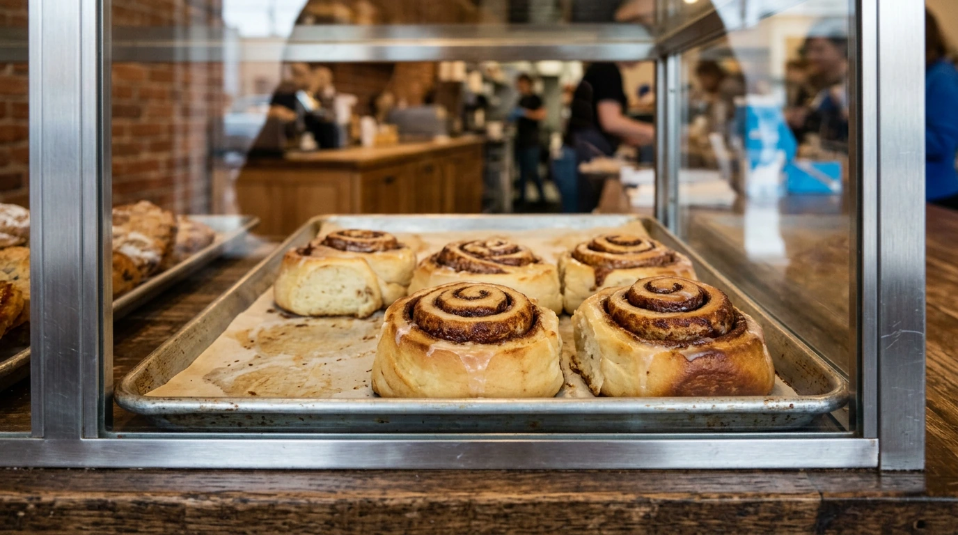Fresh cinnamon roll with vanilla glaze