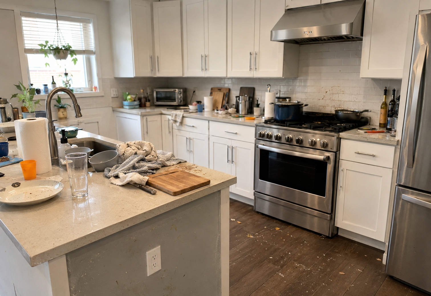 Messy kitchen before professional cleaning