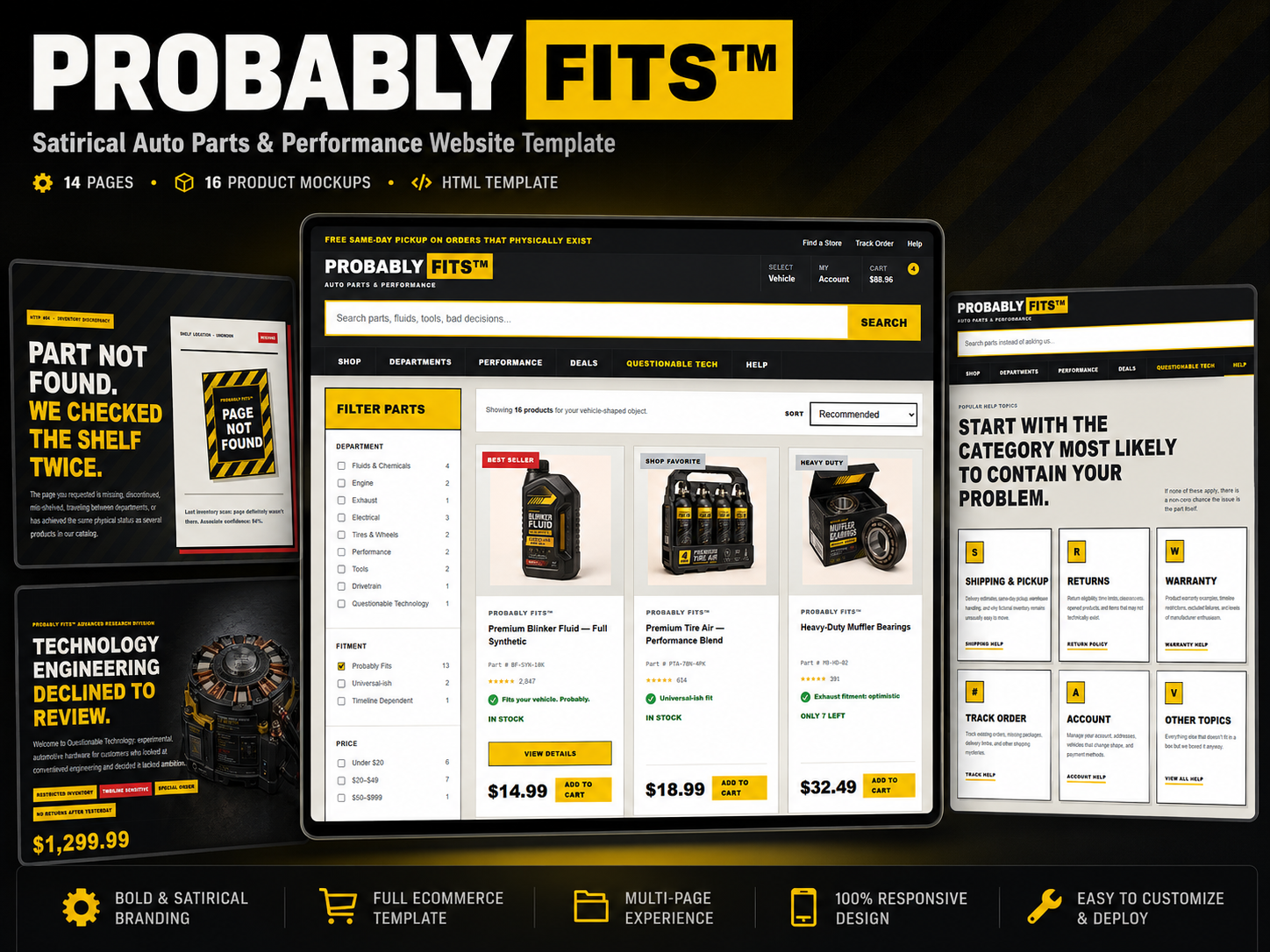 Preview of PROBABLY FITS™ – Auto Parts & Performance HTML Website Template