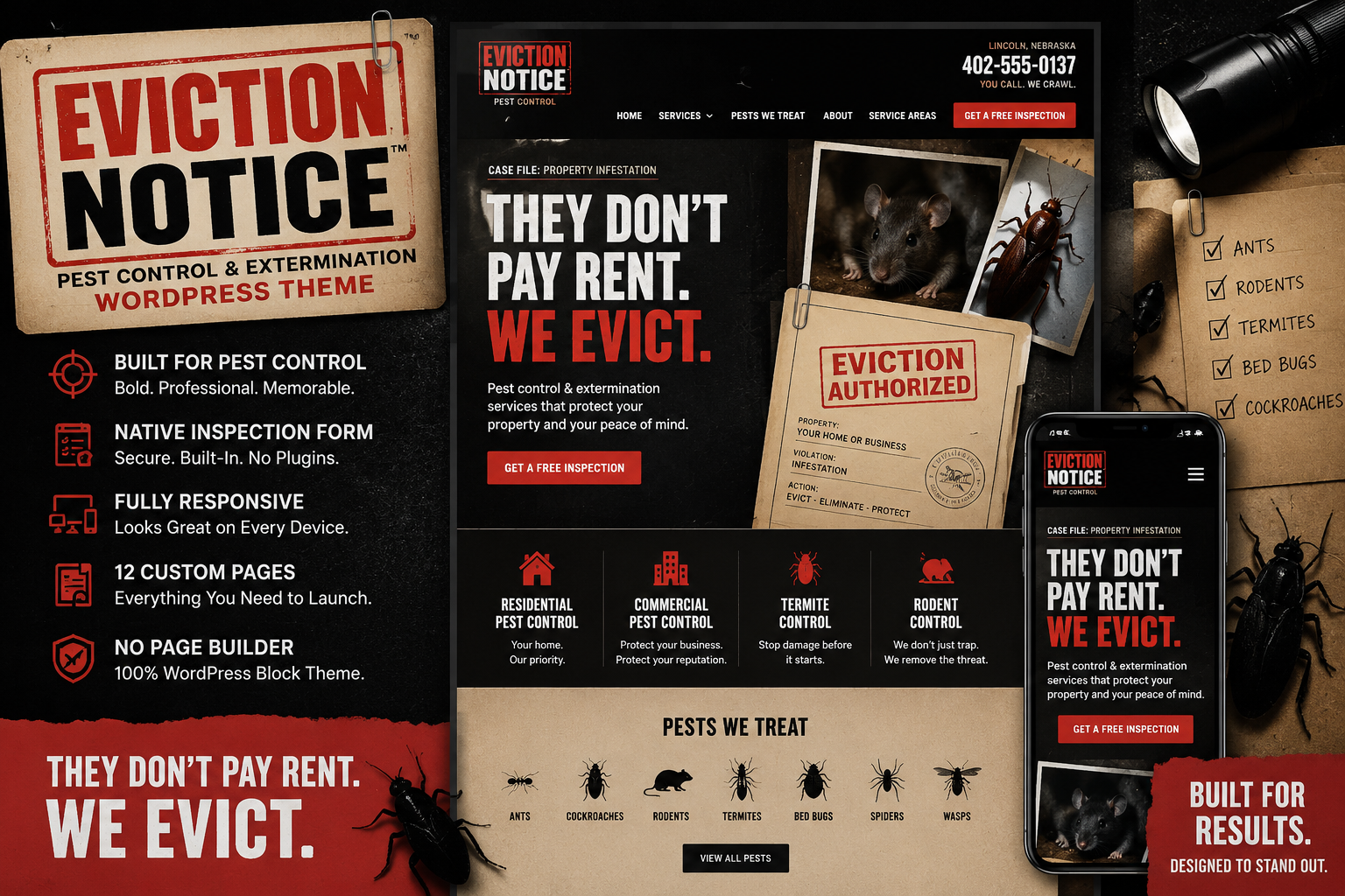 Preview of EVICTION NOTICE™ — Pest Control & Extermination WordPress Theme