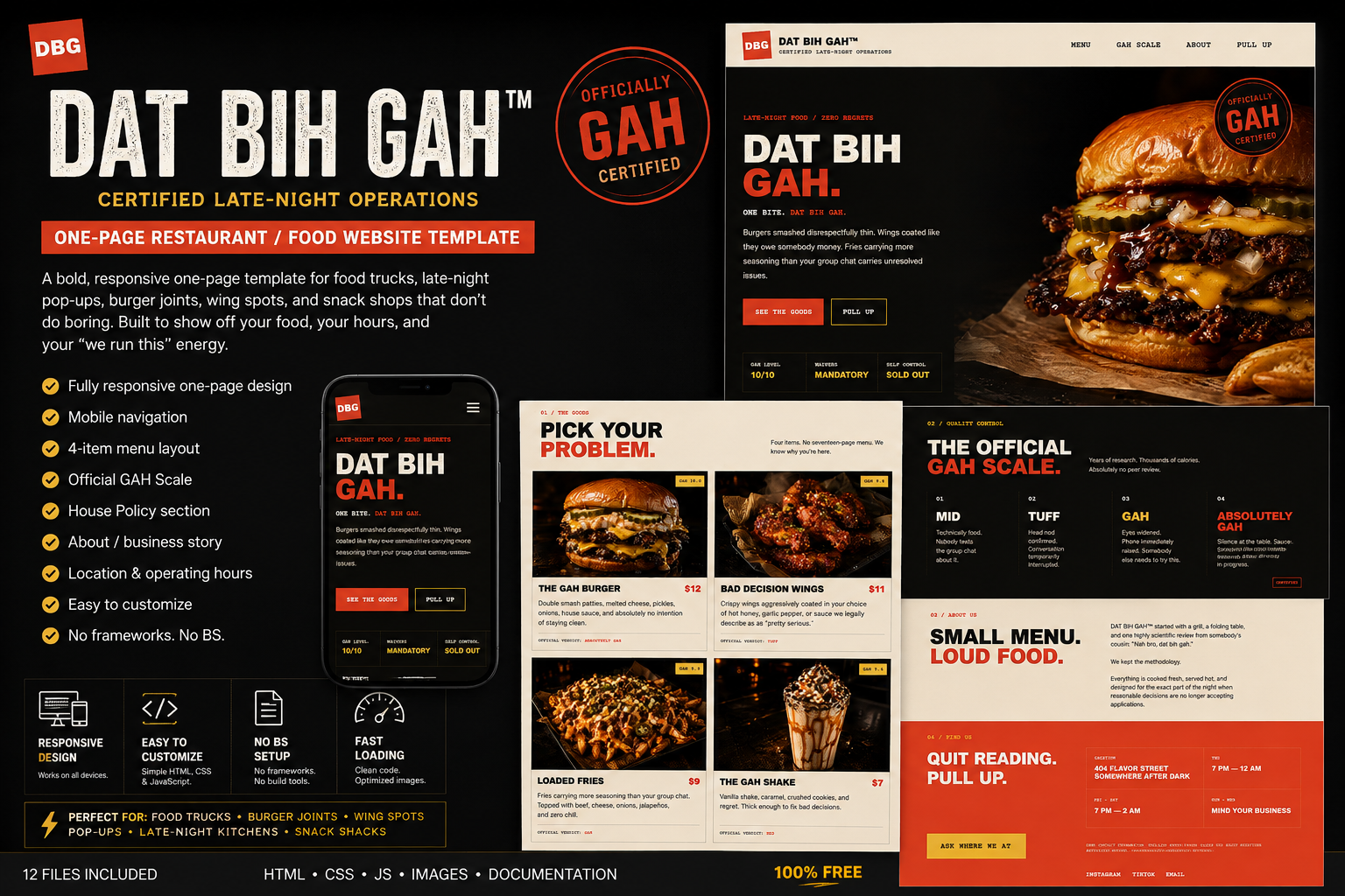 Preview of DAT BIH GAH™ — Late-Night Food Pop-Up Website Template