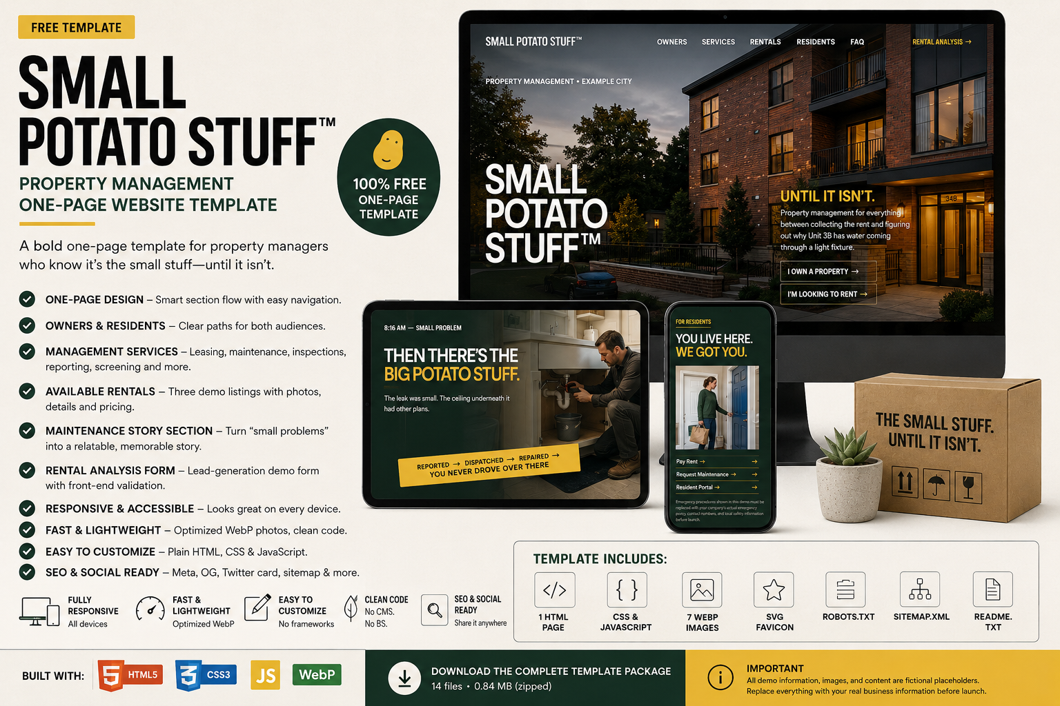 Preview of SMALL POTATO STUFF™ — Free Property Management Website Template