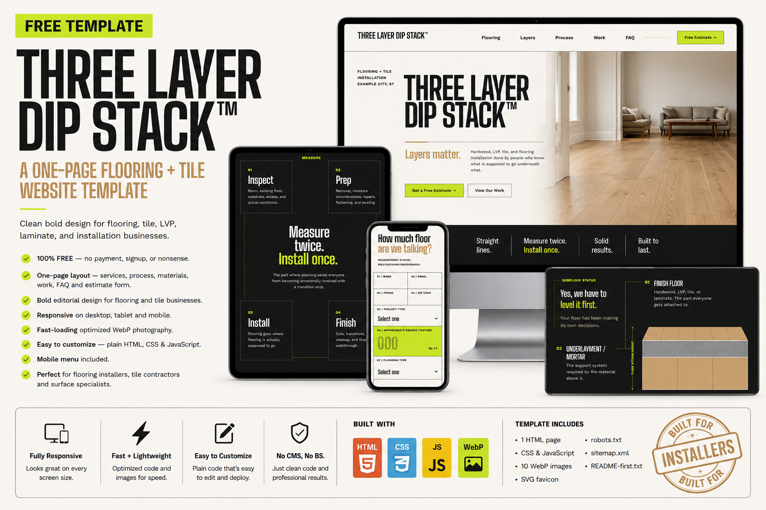 Preview of THREE LAYER DIP STACK™ — Free Flooring & Tile Website Template