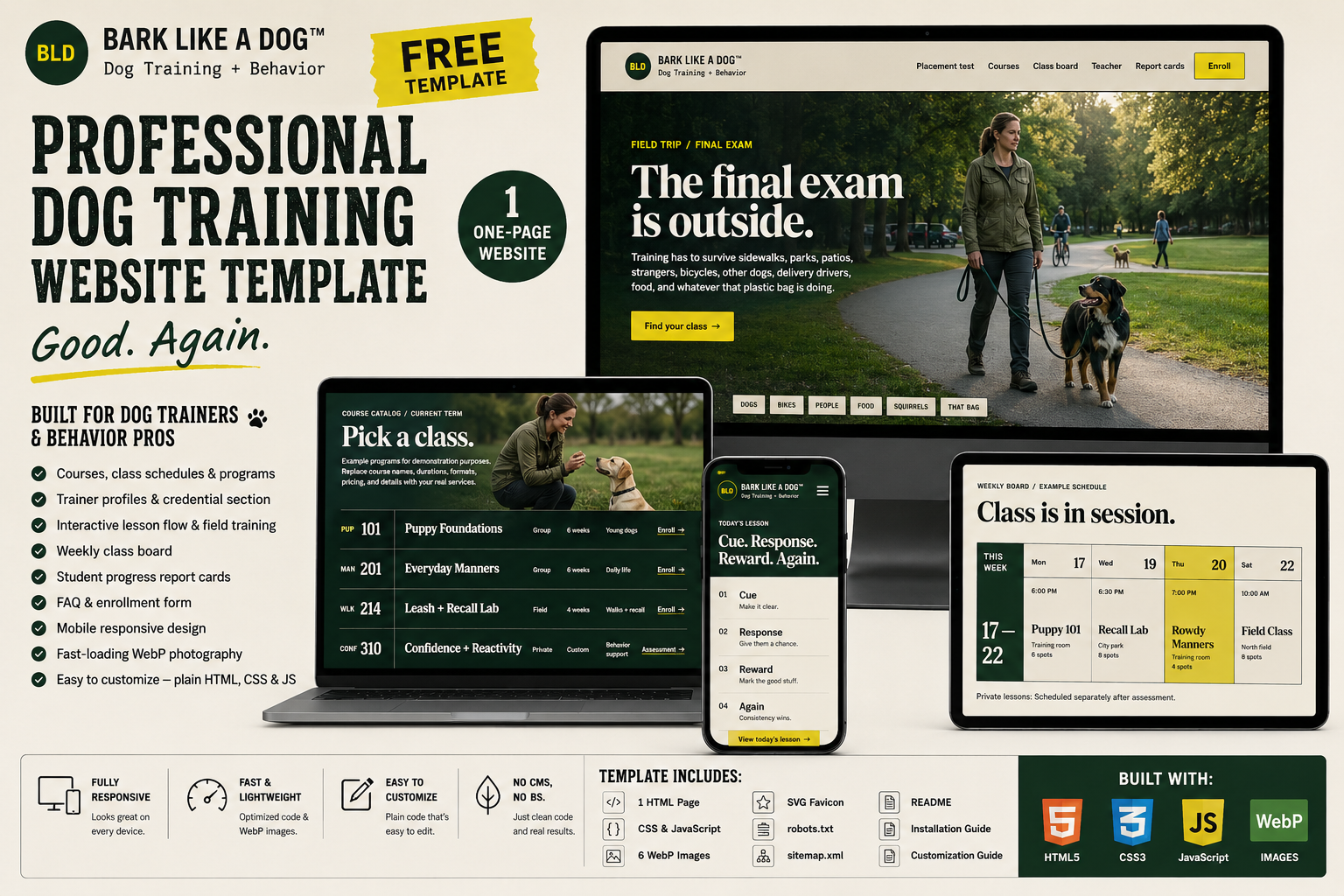 Preview of BARK LIKE A DOG™ — Free Dog Training & Behavior Website Template