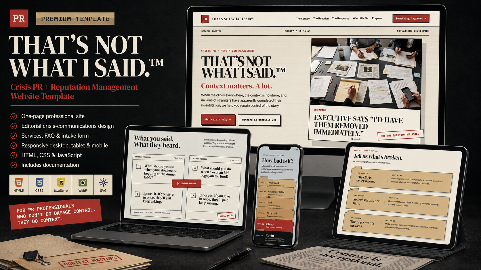 Preview of THAT'S NOT WHAT I SAID™ — Crisis PR & Reputation Management Website Template
