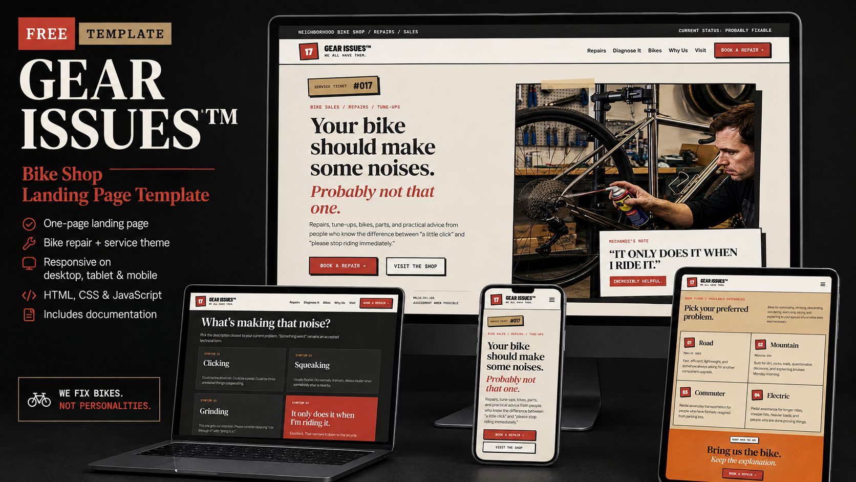 Preview of GEAR ISSUES™ — Free Bike Shop Landing Page Template