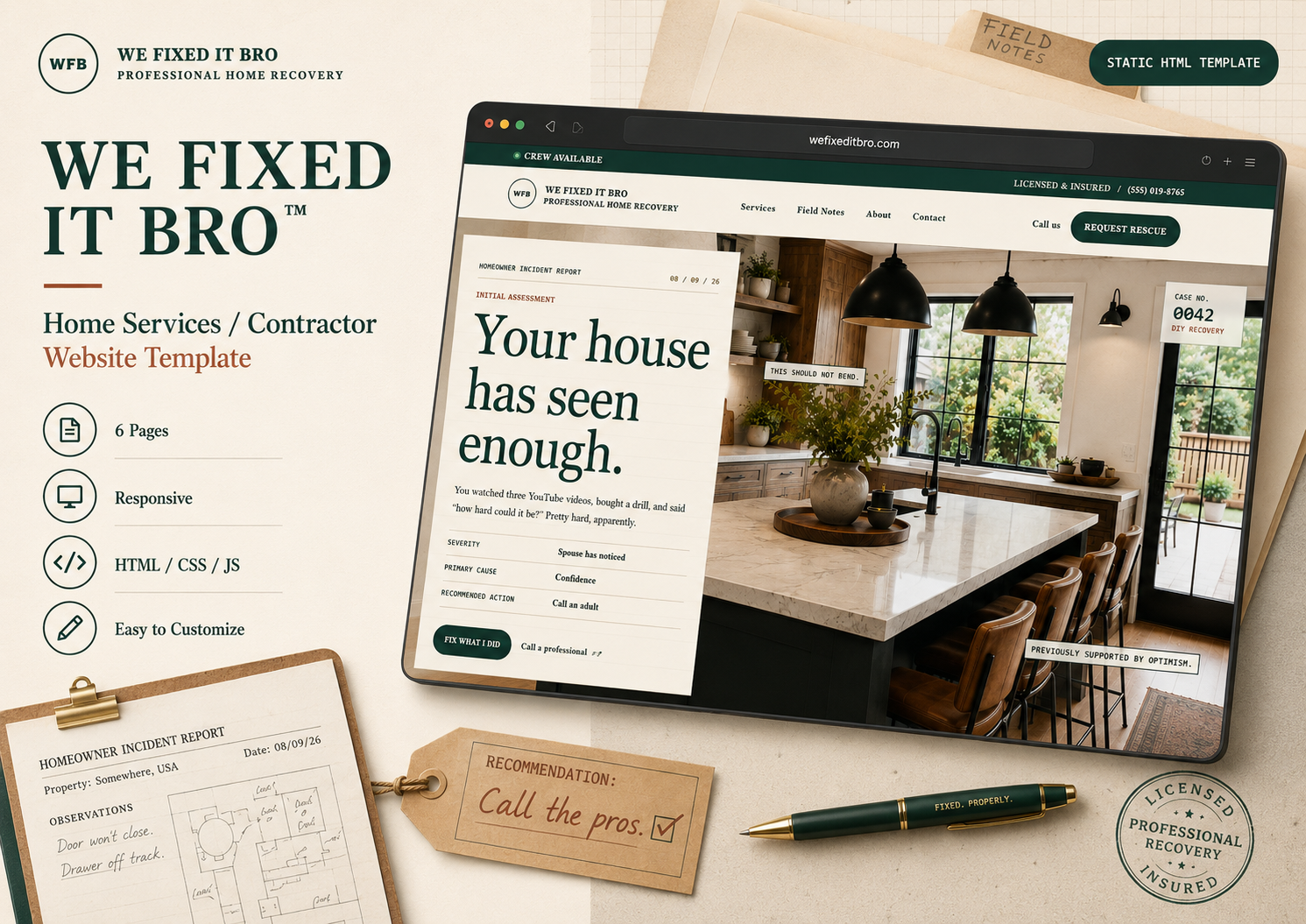 Preview of WE FIXED IT BRO™ — Contractor & Home Services Website Template