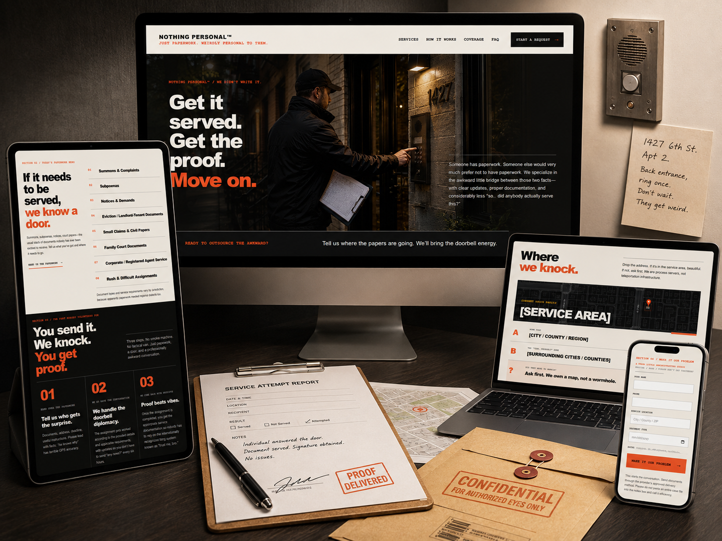 Preview of NOTHING PERSONAL™ — Free Process Server Website Template