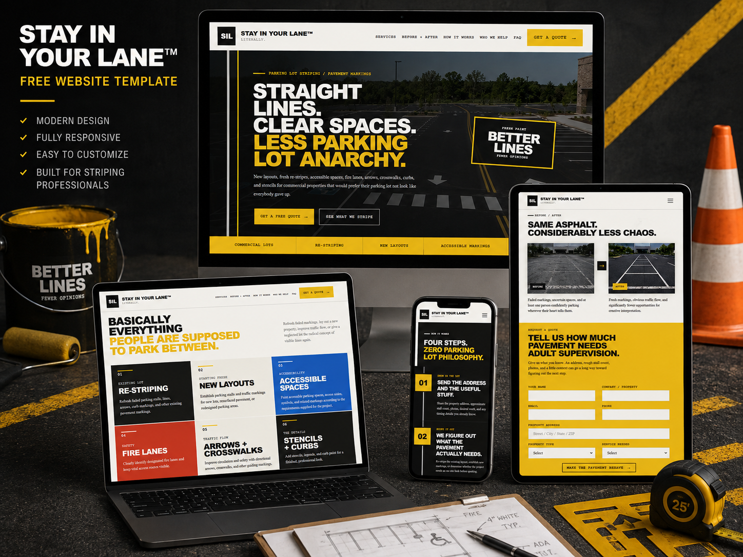 Preview of STAY IN YOUR LANE™ — Free Parking Lot Striping Website Template