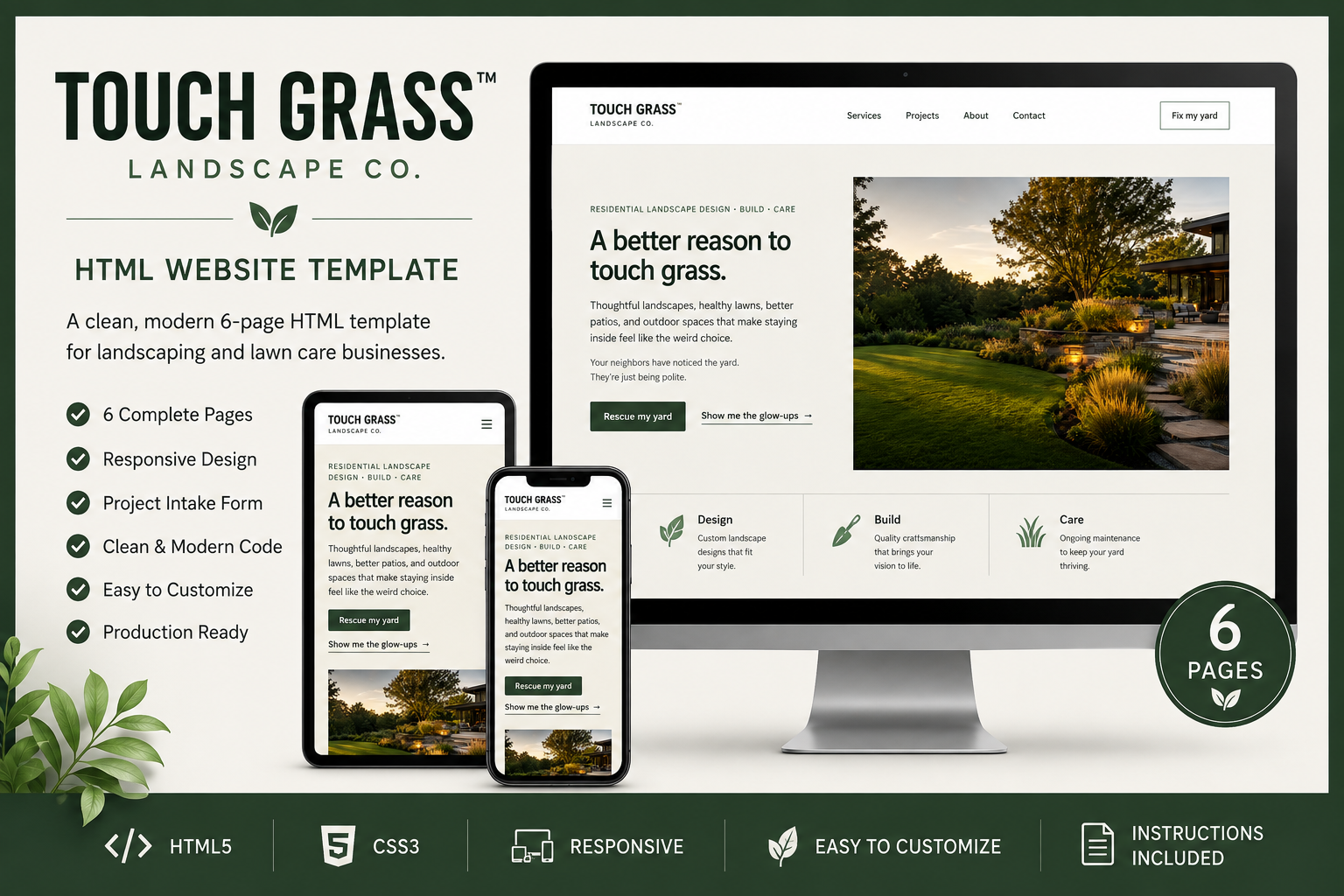 Preview of TOUCH GRASS™ — Landscaping & Lawn Care Website Template